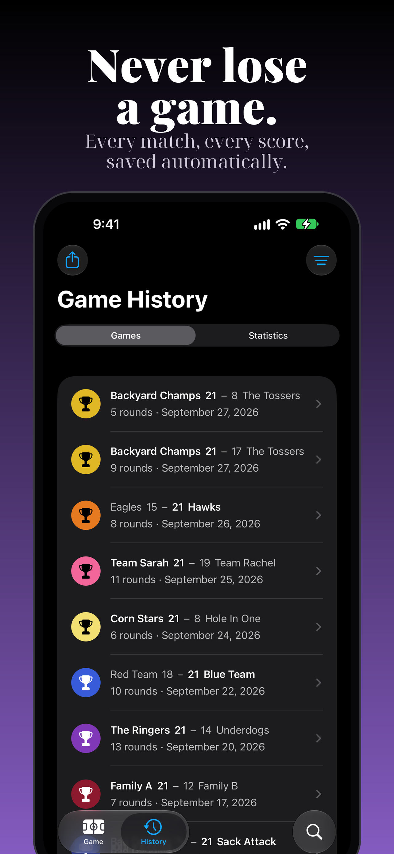 Never lose a game.